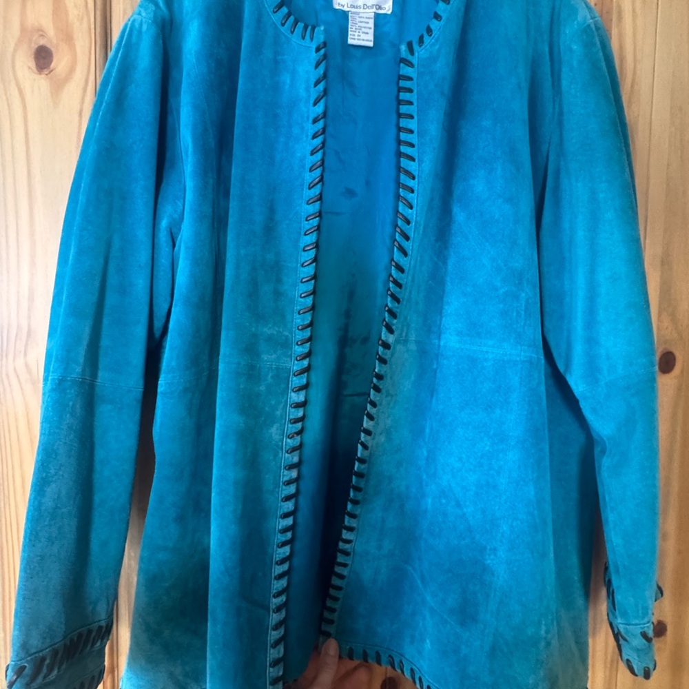 Blue Suede Jacket with Whipstitch Detail